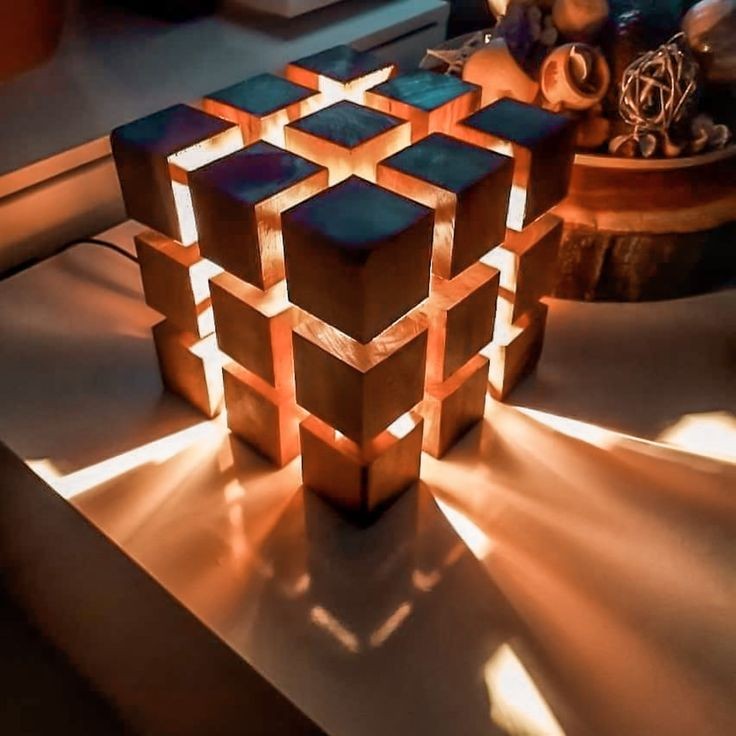 Wooden Cube Lamp