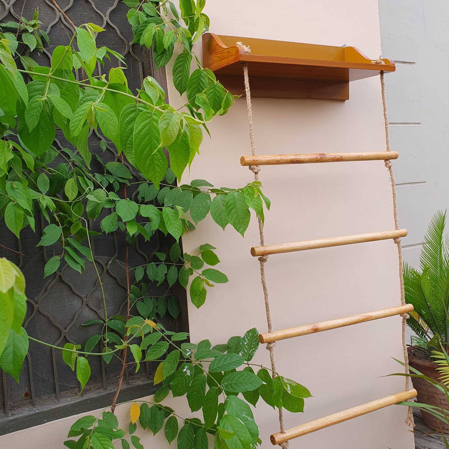 Wooden Wall-Hanging Rope Ladder