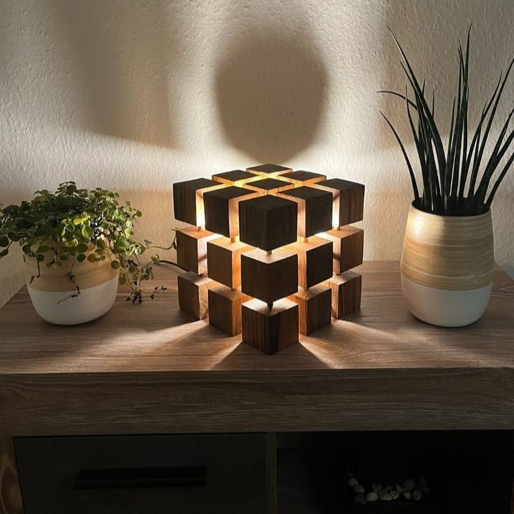 Wooden Cube Lamp