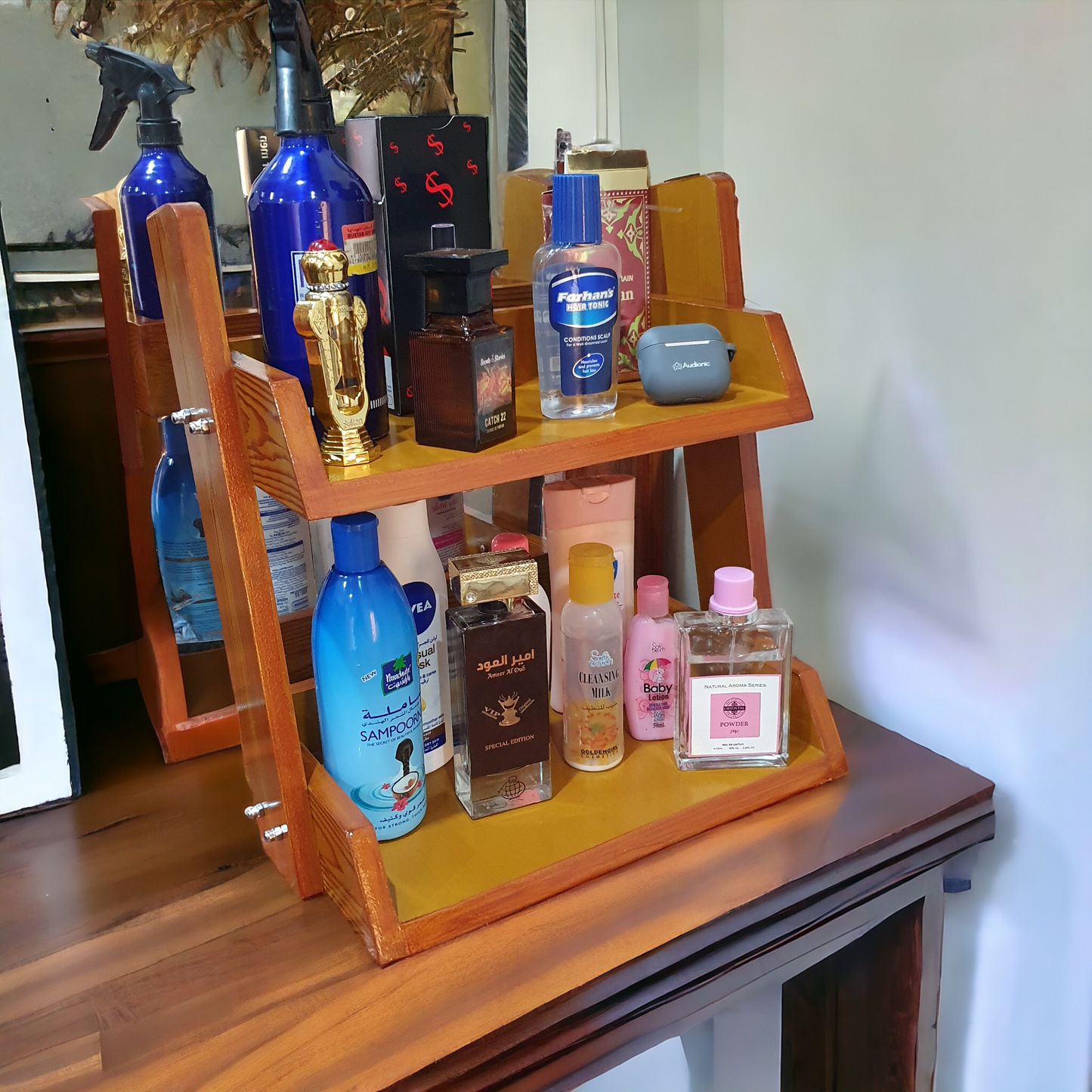 Wooden Storage Shelves Cosmetics Stand